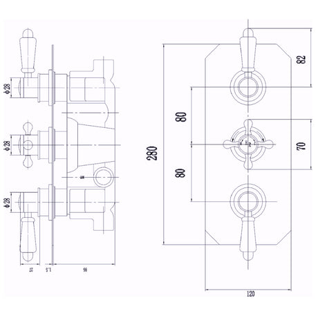 Hudson Reed Topaz 2 Outlet Thermostatic Concealed Shower Valve BTSVT003 LD