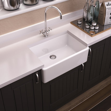 Nuie Butler Sink With Central Waste 595 x 450 x 220mm - White BU10024 LS
