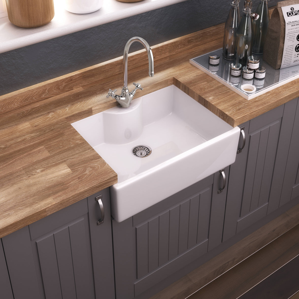 Nuie Butler Sink With Central Waste & Tap Ledge 595 x 450 x 220mm - White BU12024 LS