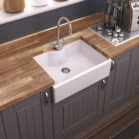 Nuie Butler Sink With Central Waste & Tap Ledge 595 x 450 x 220mm - White BU12024 LS