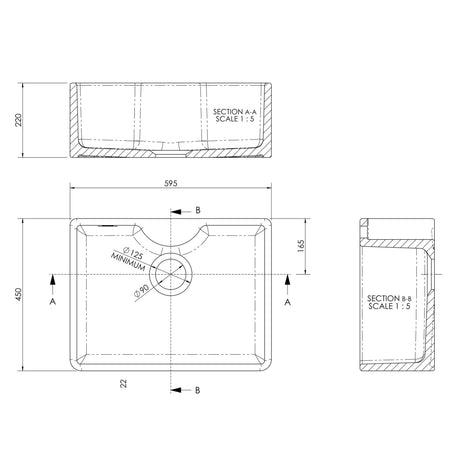 Nuie Butler Sink With Central Waste & Tap Ledge 595 x 450 x 220mm - White BU12024 LD