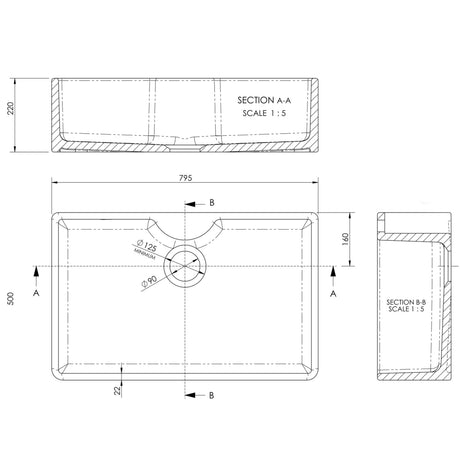 Nuie Butler Sink With Central Waste & Tap Ledge 795 x 500 x 220mm - White BU12032 LD