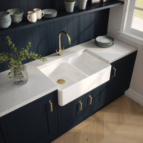 Nuie 2.0 Bowl Butler Sink With Flush Weir 795 x 500 x 220mm - White BU120AF32D LS1