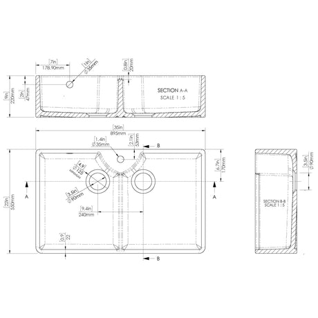 Nuie 2.0 Bowl Butler Sink With Stepped Weir, Overflow & Tap Hole 895 x 550 x 220mm - White BU131AS36D LD