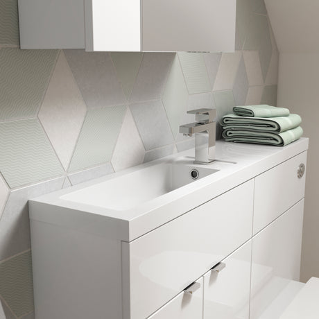 Hudson Reed Fusion Slimline Toilet & Basin Suite, 2 Door Vanity Unit (600mm), W1100mm Gloss White CBI101 LS
