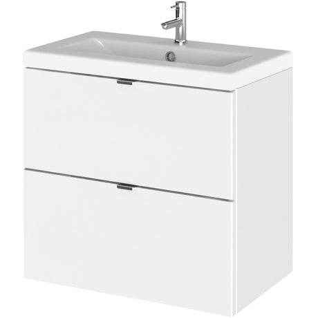 Hudson Reed Fusion 600mm Full Depth Wall Hung Basin Vanity Unit & Basin, 2 Drawers Gloss White CBI130A