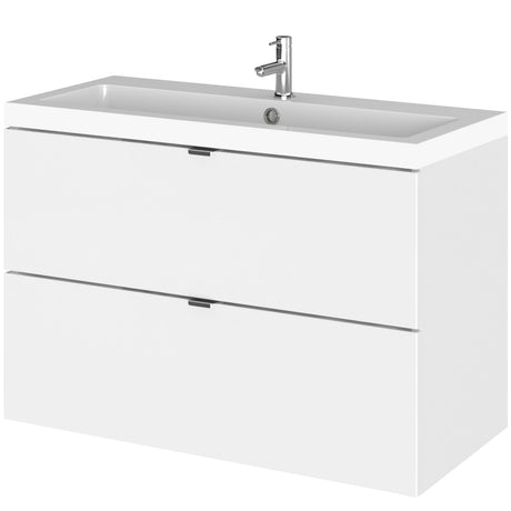 Hudson Reed Fusion 800mm Full Depth Wall Hung Basin Vanity Unit & Basin, 2 Drawers Gloss White CBI131