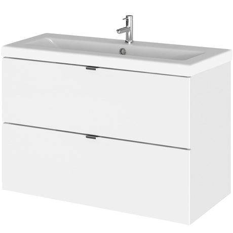 Hudson Reed Fusion 800mm Full Depth Wall Hung Basin Vanity Unit & Basin, 2 Drawers Gloss White CBI131A