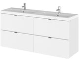 Hudson Reed Fusion 1200mm Full Depth Wall Hung Double Basin Vanity Unit & Basin, 4 Drawers Gloss White CBI132A