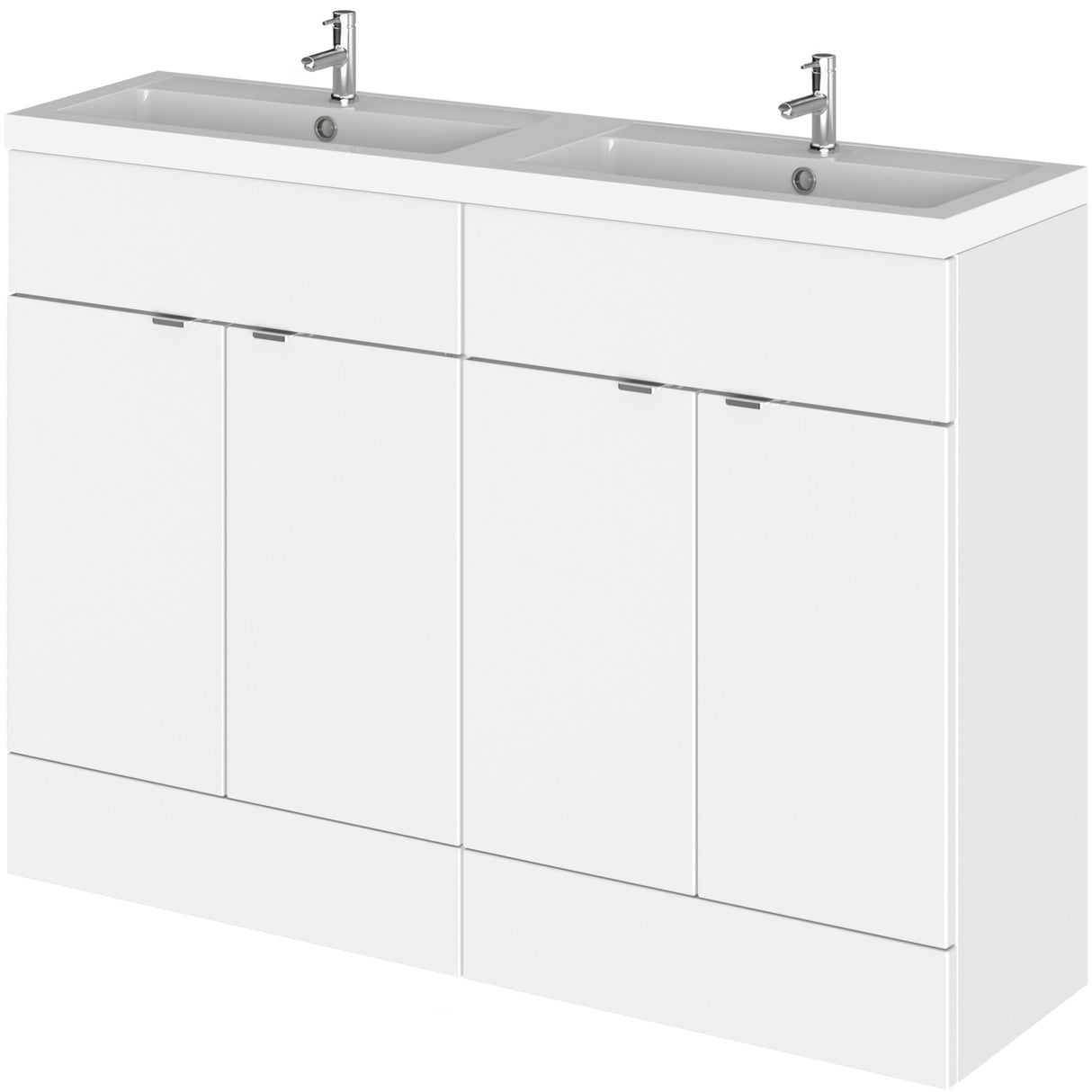 Hudson Reed Fusion 1200mm Full Depth Double Basin Vanity Unit & Basin, 4 Doors Gloss White CBI134