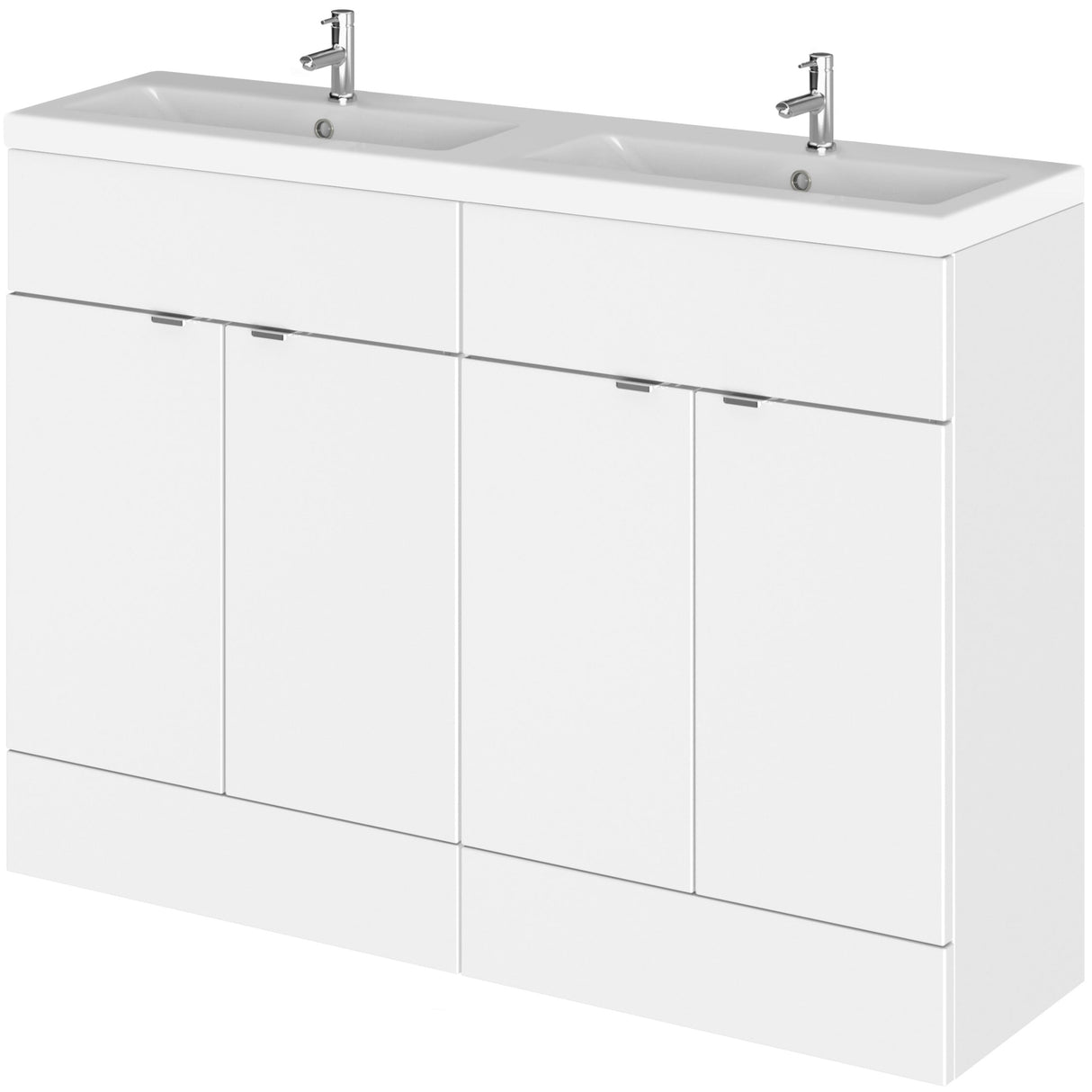 Hudson Reed Fusion 1200mm Full Depth Double Basin Vanity Unit & Basin, 4 Doors Gloss White CBI134A