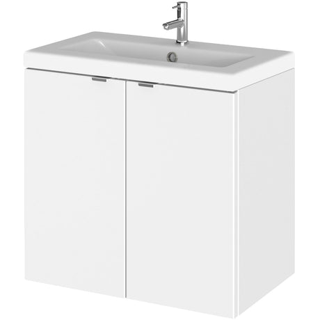 Hudson Reed Fusion 600mm Full Depth Wall Hung Basin Vanity Unit & Basin, 2 Doors Gloss White CBI136A