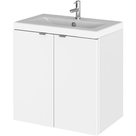 Hudson Reed Fusion 500mm Full Depth Wall Hung Basin Vanity Unit & Basin, 2 Doors Gloss White CBI140A