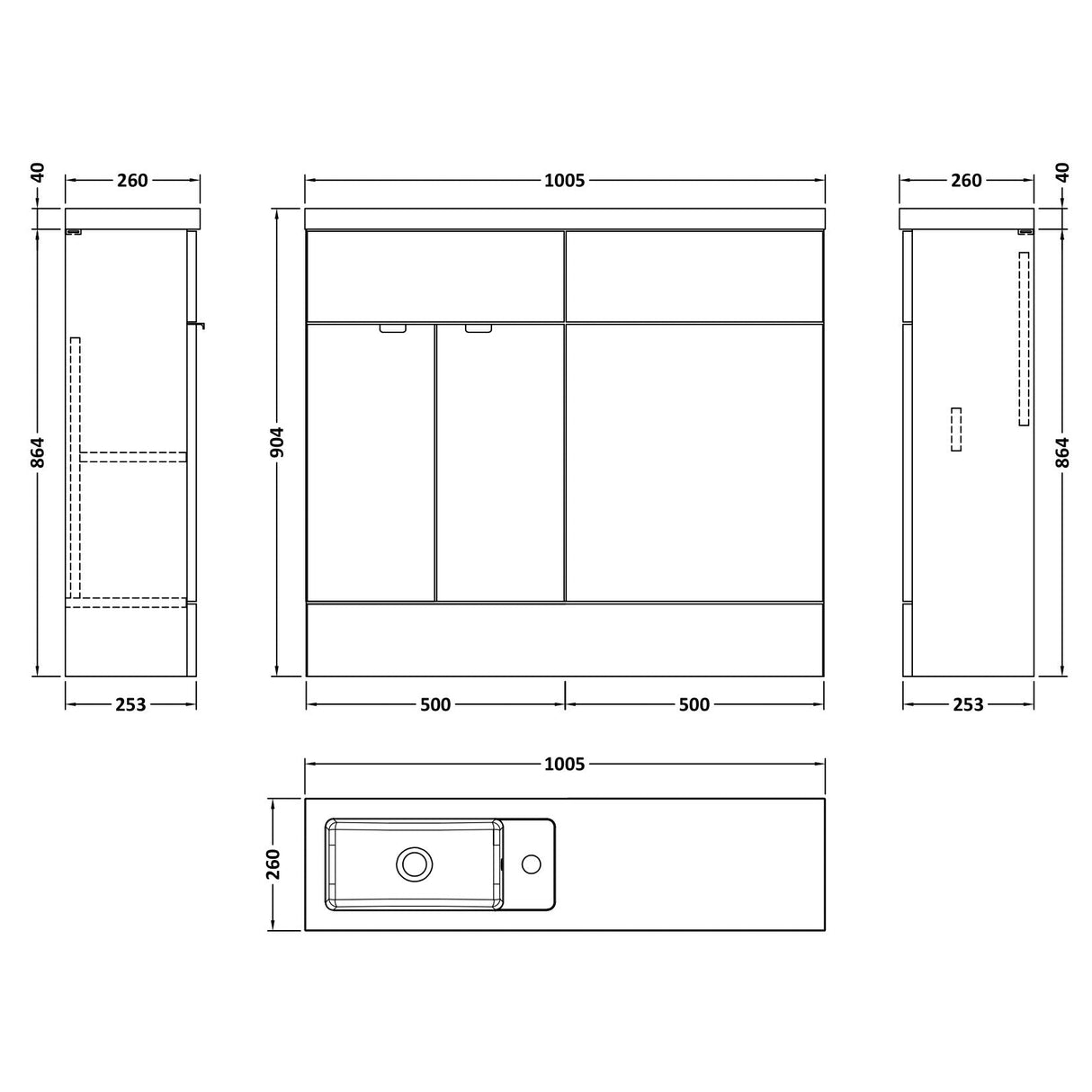 Hudson Reed Fusion Slimline Toilet & Basin Suite, 2 Door Vanity Unit (500mm), W1000mm Gloss White CBI142 LD