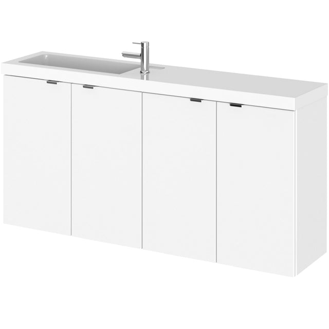 Hudson Reed Fusion 1000mm Slimline Wall Hung Vanity Unit & Basin, 4 Doors Gloss White CBI143