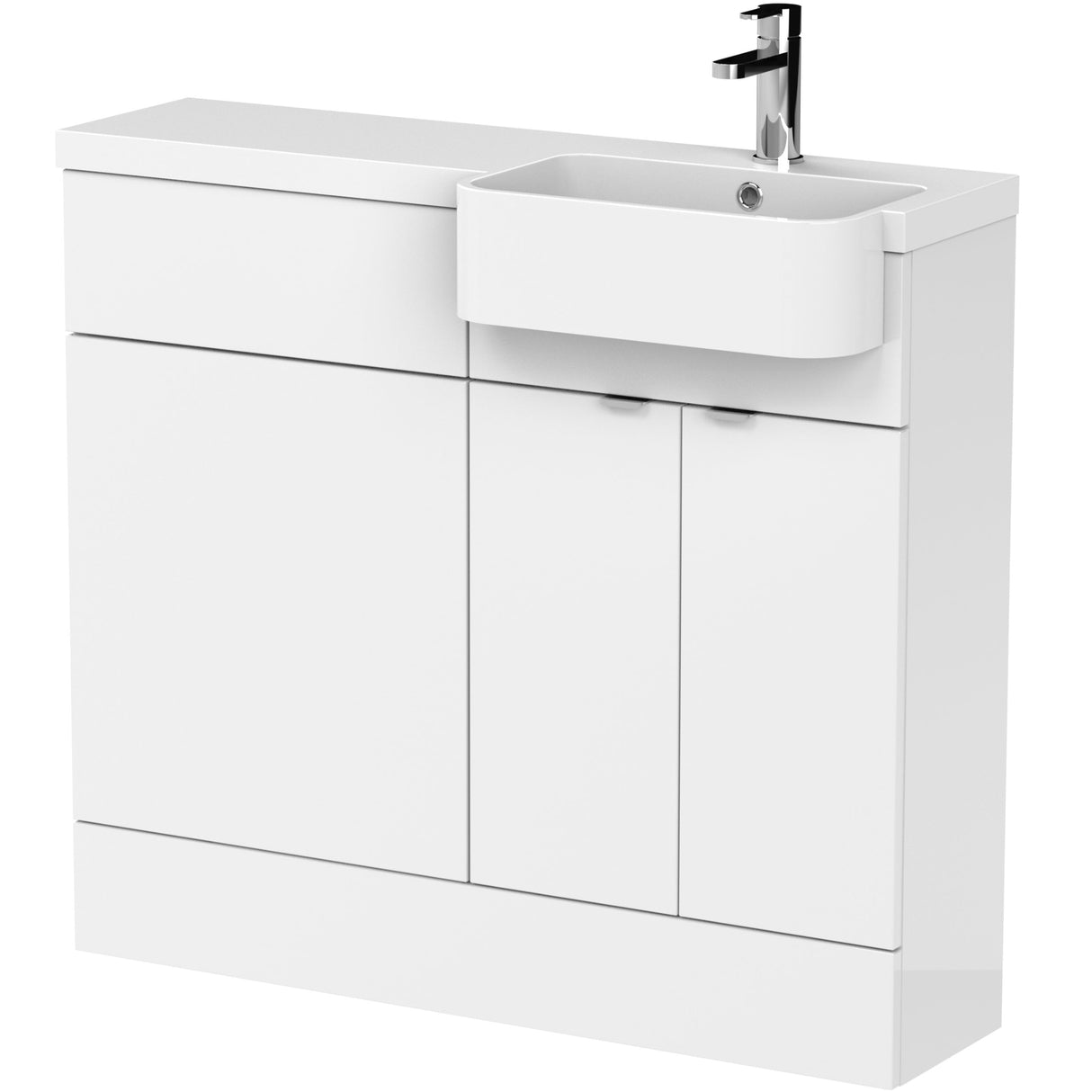 Hudson Reed Fusion Round Semi-Recessed Toilet & Basin Suite, 2 Door Vanity Unit (500mm), W1000mm Gloss White CBI145