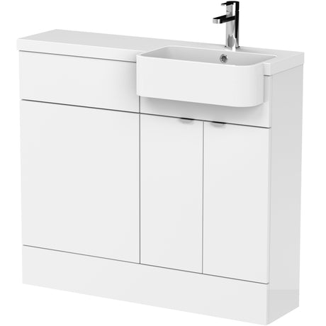 Hudson Reed Fusion Round Semi-Recessed Toilet & Basin Suite, 2 Door Vanity Unit (500mm), W1000mm Gloss White CBI145