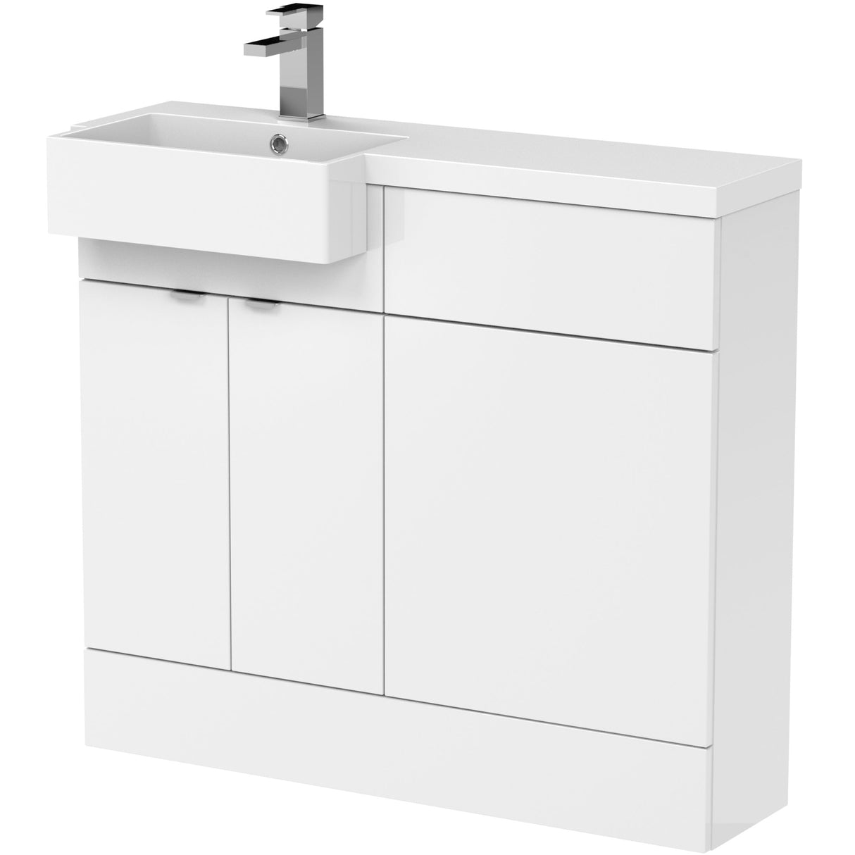 Hudson Reed Fusion Square Semi-Recessed Toilet & Basin Suite, 2 Door Vanity Unit (500mm), W1000mm Gloss White CBI148