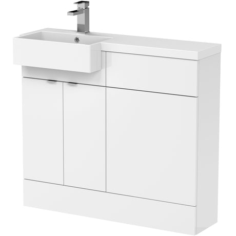 Hudson Reed Fusion Square Semi-Recessed Toilet & Basin Suite, 2 Door Vanity Unit (500mm), W1000mm Gloss White CBI148