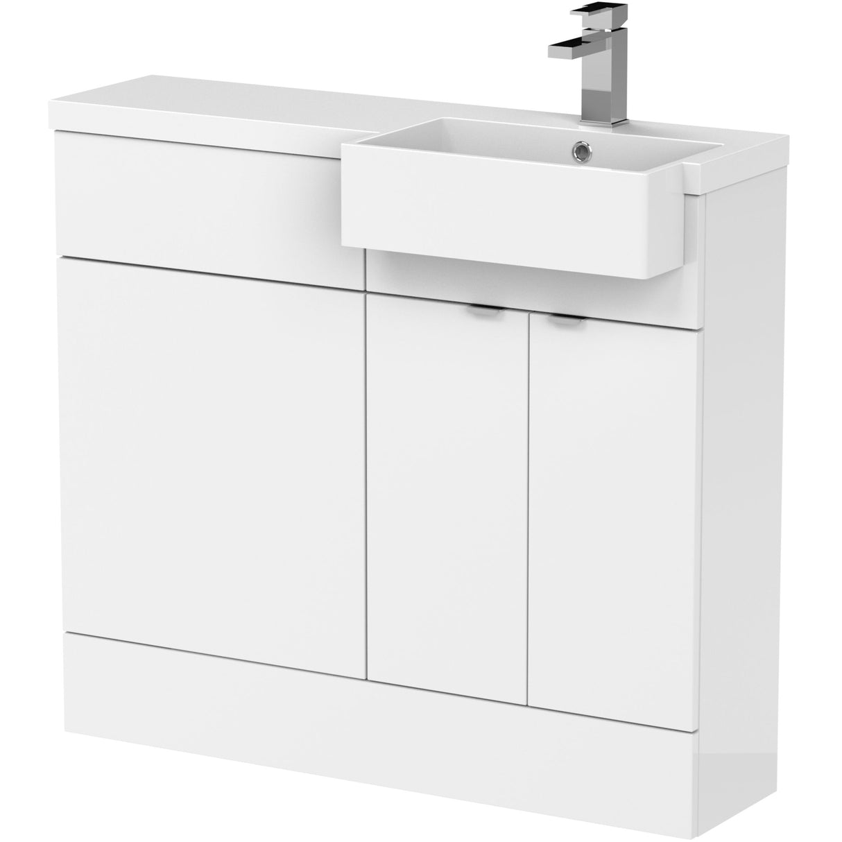 Hudson Reed Fusion Square Semi-Recessed Toilet & Basin Suite, 2 Door Vanity Unit (500mm), W1000mm Gloss White CBI149