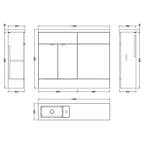 Hudson Reed Fusion Slimline Toilet & Basin Suite, 2 Door Vanity Unit (600mm), W1100mm Bleached Oak CBI3001 LD