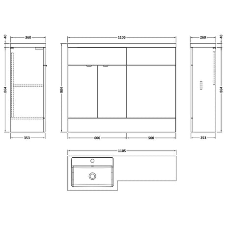 Hudson Reed Fusion Full Depth Toilet & Basin Suite, 2 Door Vanity Unit (600mm), W1100mm Bleached Oak CBI3002 LD