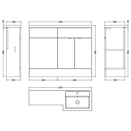 Hudson Reed Fusion Full Depth Toilet & Basin Suite, 2 Door Vanity Unit (600mm), W1100mm Bleached Oak CBI3003 LD