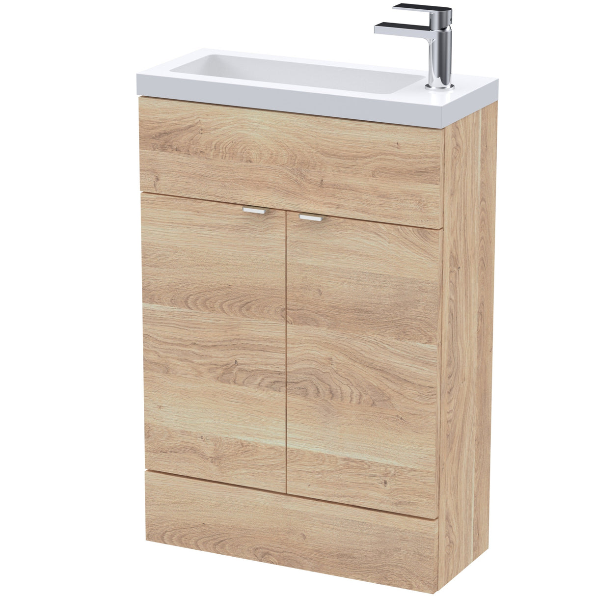 Hudson Reed Fusion Slimline 600mm Freestanding 2 Door Basin Vanity Unit & Basin Bleached Oak CBI3006