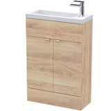 Hudson Reed Fusion Slimline 600mm Freestanding 2 Door Basin Vanity Unit & Basin Bleached Oak CBI3006
