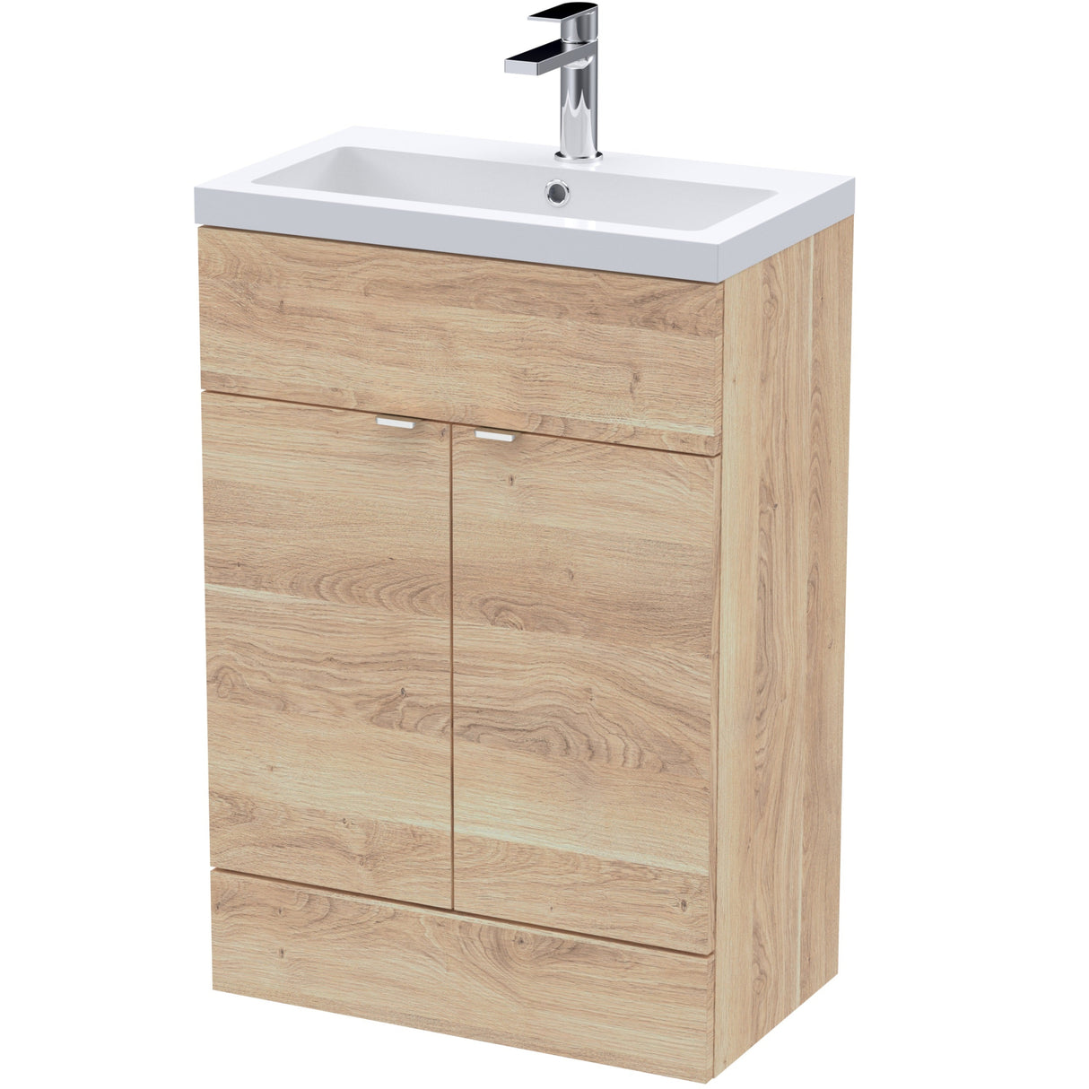 Hudson Reed Fusion 600mm Full Depth Basin Vanity Unit & Basin, 2 Doors Bleached Oak CBI3007