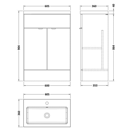Hudson Reed Fusion 600mm Full Depth Basin Vanity Unit & Basin, 2 Doors Bleached Oak CBI3007 LD