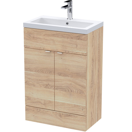 Hudson Reed Fusion 600mm Full Depth Basin Vanity Unit & Basin, 2 Doors Bleached Oak CBI3007A