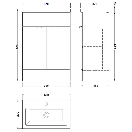 Hudson Reed Fusion 600mm Full Depth Basin Vanity Unit & Basin, 2 Doors Bleached Oak CBI3007A LD