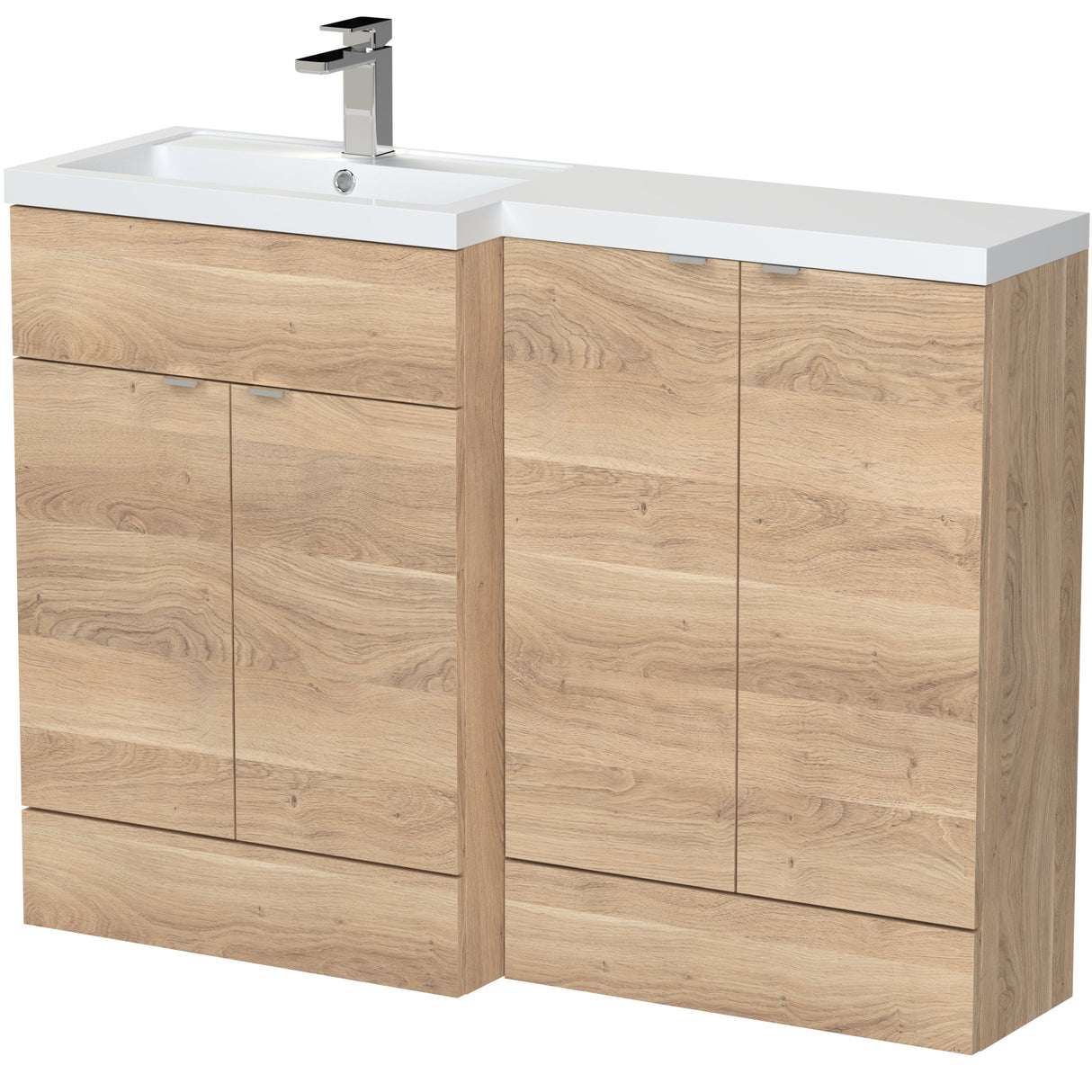 Hudson Reed 1200mm Fusion Full Depth Basin Vanity Unit (600mm), 4 Doors Bleached Oak CBI3011
