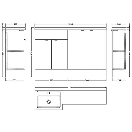 Hudson Reed 1200mm Fusion Full Depth Basin Vanity Unit (600mm), 4 Doors Bleached Oak CBI3011 LD