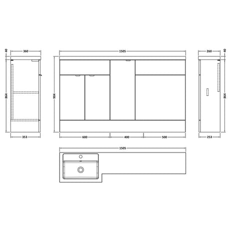 Hudson Reed Fusion 1500mm Full Depth Toilet & Basin Suite, WC Unit (600mm) Bleached Oak CBI3013 LD