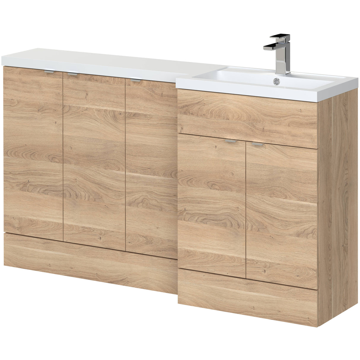 Hudson Reed Fusion 1500mm Full Depth Basin Vanity Unit (600mm), 5 Doors Bleached Oak CBI3018
