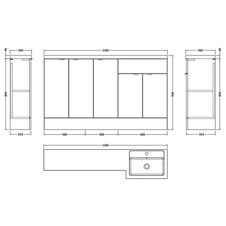 Hudson Reed Fusion 1500mm Full Depth Basin Vanity Unit (600mm), 5 Doors Bleached Oak CBI3018 LD