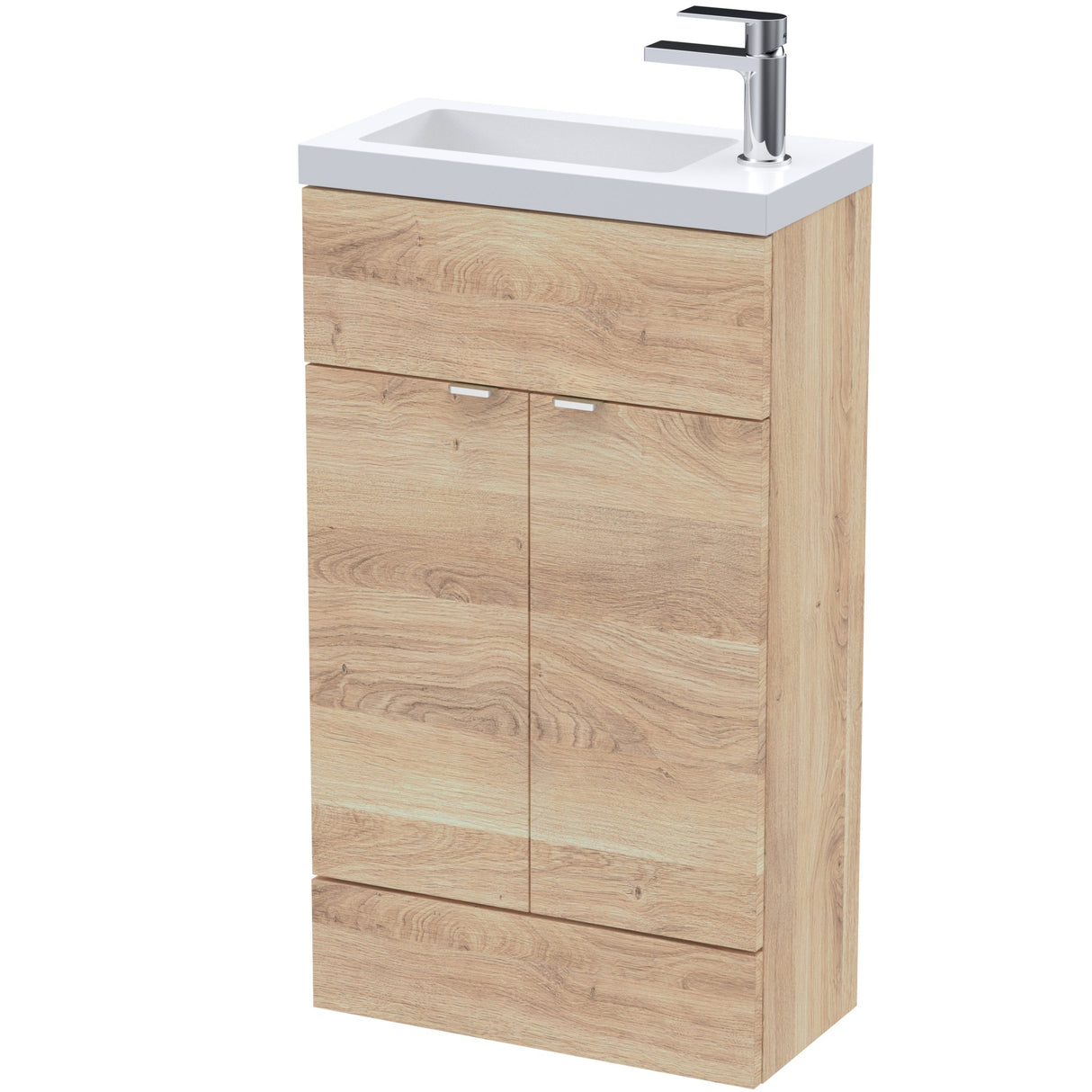 Hudson Reed Fusion Slimline 500mm Freestanding 2 Door Basin Vanity Unit & Basin Bleached Oak CBI3022