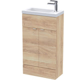 Hudson Reed Fusion Slimline 500mm Freestanding 2 Door Basin Vanity Unit & Basin Bleached Oak CBI3022
