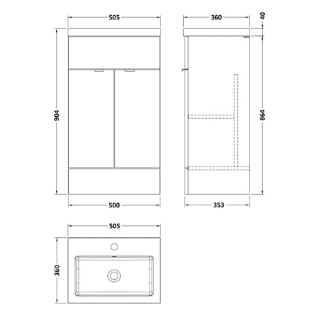 Hudson Reed Fusion 500mm Full Depth Basin Vanity Unit & Basin, 2 Doors Bleached Oak CBI3024 LD