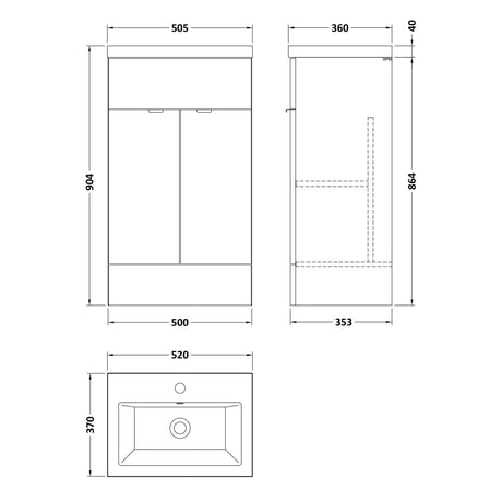 Hudson Reed Fusion 500mm Full Depth Basin Vanity Unit & Basin, 2 Doors Bleached Oak CBI3024A LD