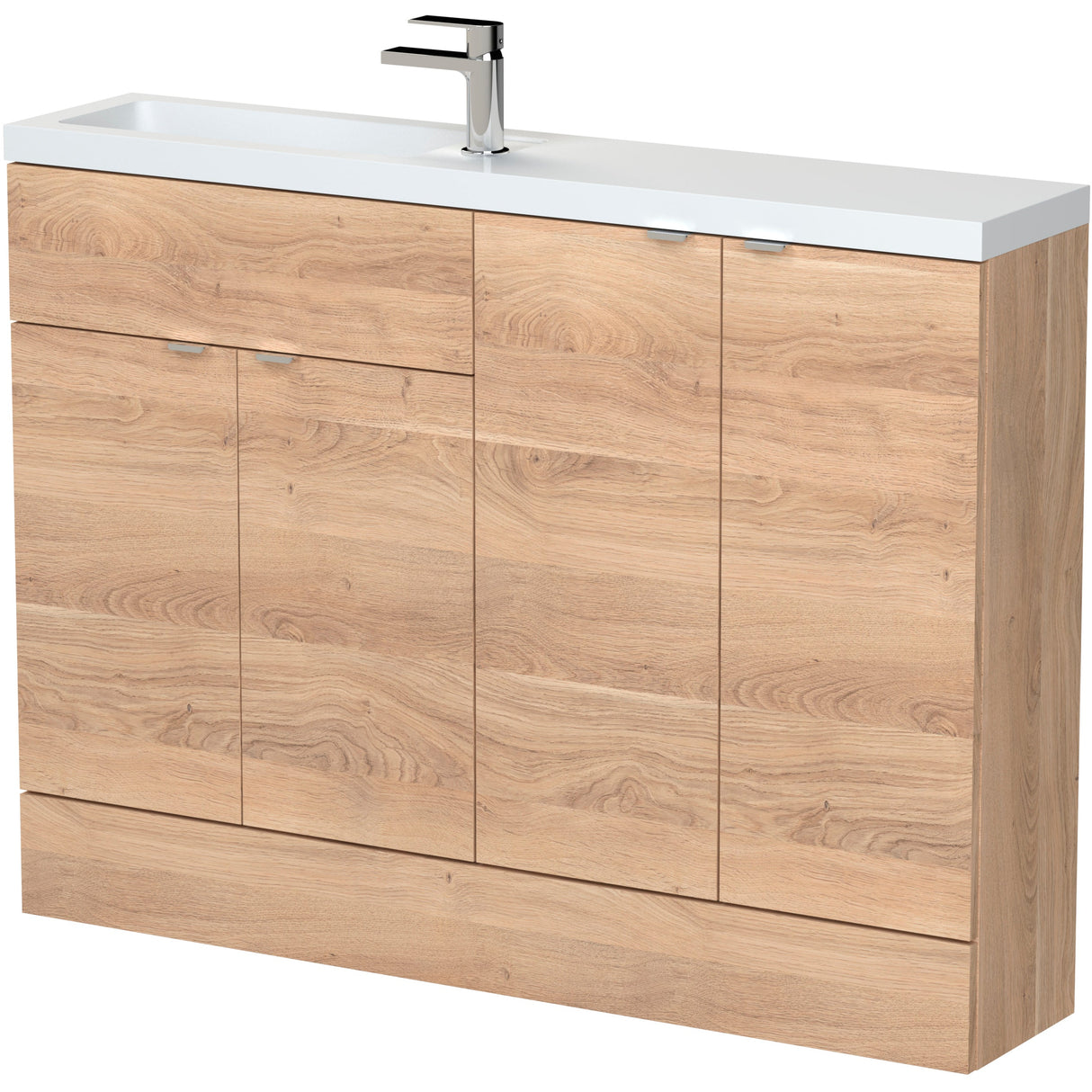 Hudson Reed Fusion Slimline Basin Vanity unit (600mm), 4 Doors, W1200mm Bleached Oak CBI3025