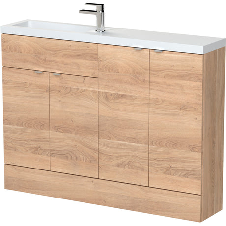 Hudson Reed Fusion Slimline Basin Vanity unit (600mm), 4 Doors, W1200mm Bleached Oak CBI3025