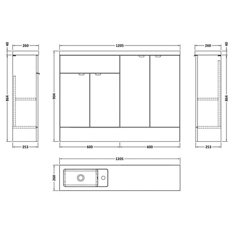 Hudson Reed Fusion Slimline Basin Vanity unit (600mm), 4 Doors, W1200mm Bleached Oak CBI3025 LD