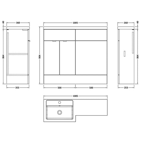 Hudson Reed Fusion Full Depth Toilet & Basin Suite, 2 Door Vanity Unit (500mm), W1000mm Bleached Oak CBI3026 LD