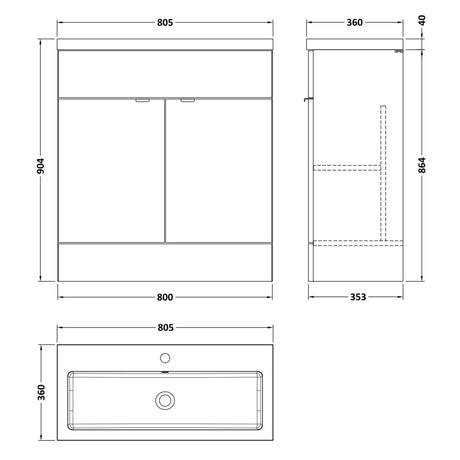 Hudson Reed Fusion 800mm Full Depth Basin Vanity Unit & Basin, 2 Doors Bleached Oak CBI3028A LD