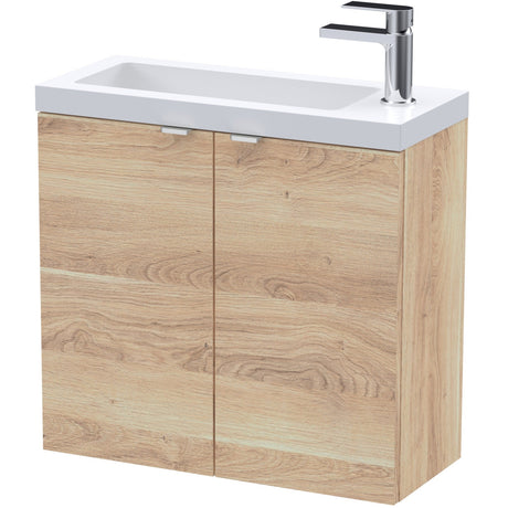 Hudson Reed Fusion 600mm Slimline Basin Vanity Unit & Basin, 2 Doors Bleached Oak CBI3029