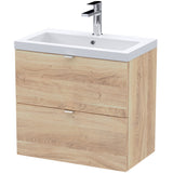Hudson Reed Fusion 600mm Full Depth Wall Hung Basin Vanity Unit & Basin, 2 Drawers Bleached Oak CBI3030