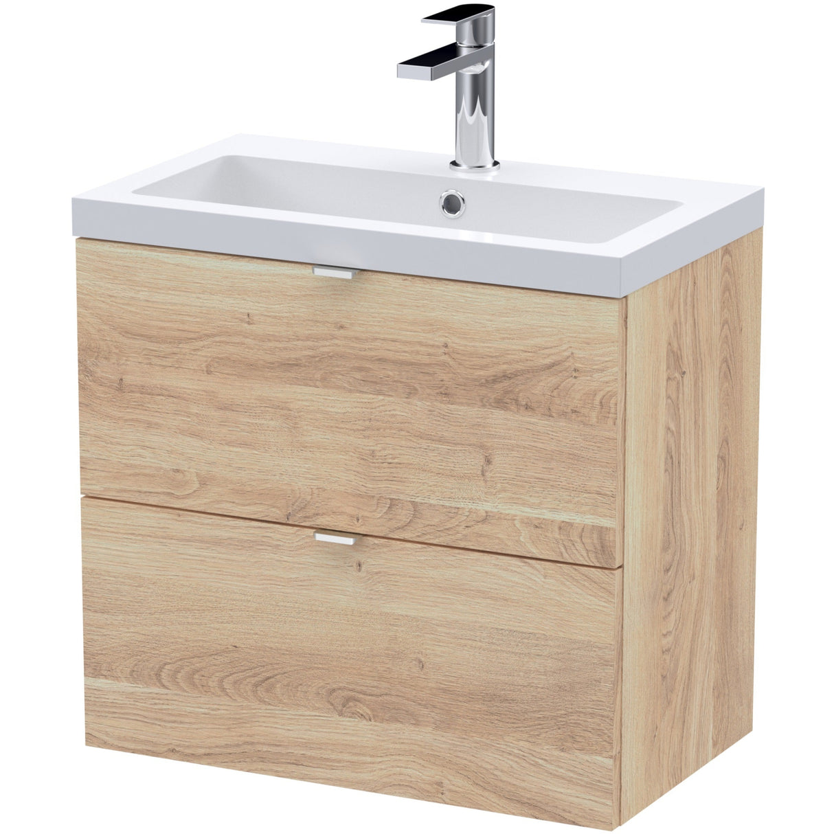 Hudson Reed Fusion 600mm Full Depth Wall Hung Basin Vanity Unit & Basin, 2 Drawers Bleached Oak CBI3030A